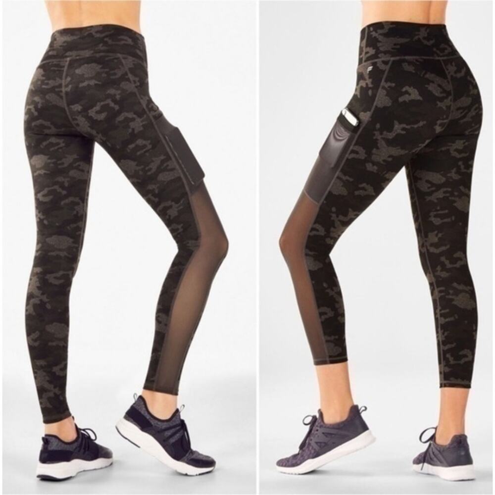 Fabletics Mila Powerhold Camo Leggings Black Green Size S